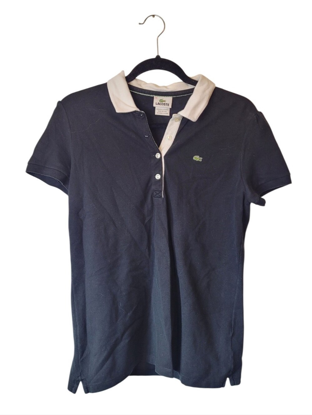Lacoste Women's Black Polo with White Contrast Collar Size 44/US 12-XL